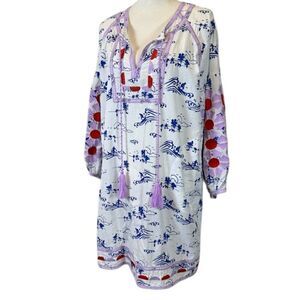 Roller Rabbit Reva Dress in Surf Toile Print White and Blue Size Large